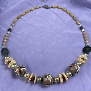 Vtg Brown Painted Wood Bead Necklace